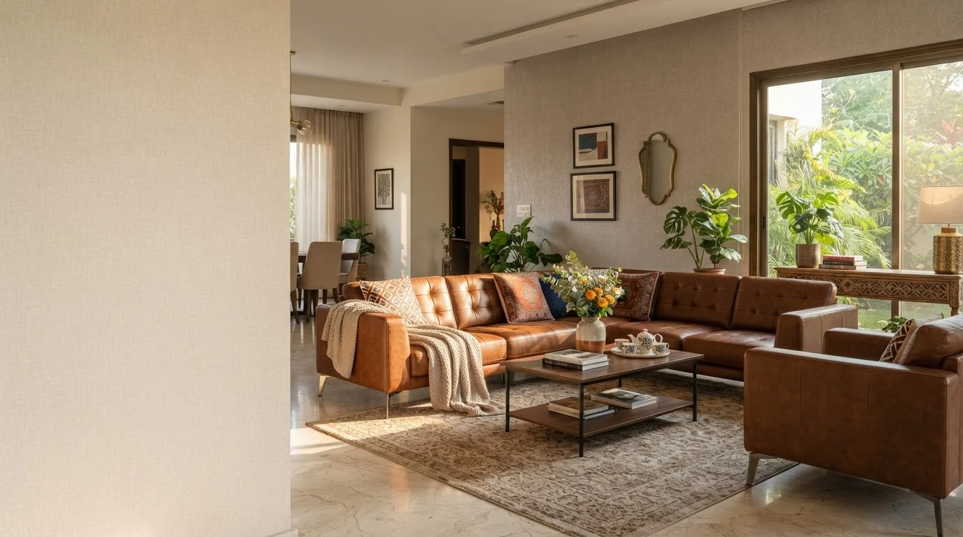 How to Style a Modern Brown Leather Sofa Setup