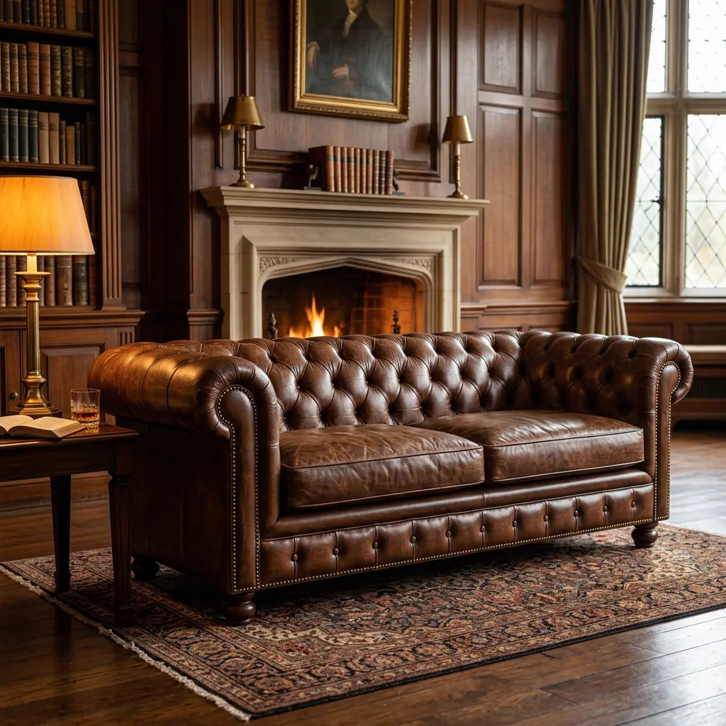 Classic Chesterfield sofa design in tufted brown leather - Chinyoti sofa set price and Chesterfield sofa design