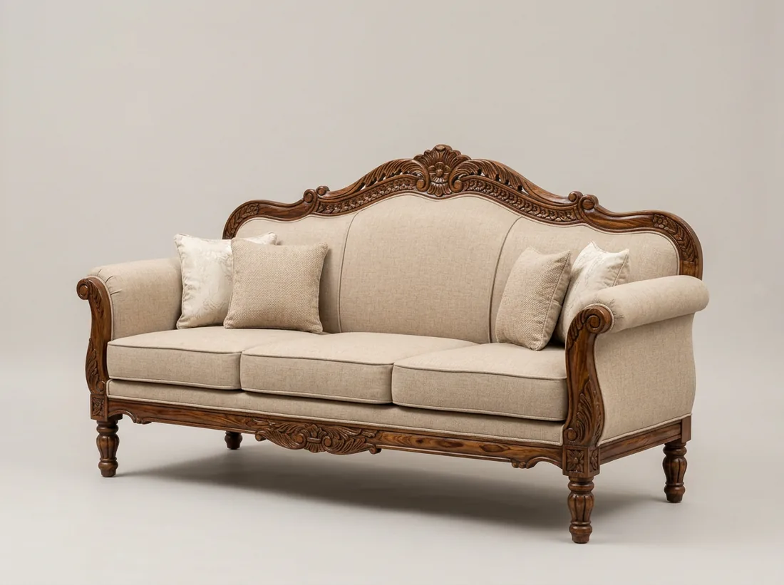 Curved-Back Chinyoti Sofa - L-shape sofa price in Pakistan, Gujrat
