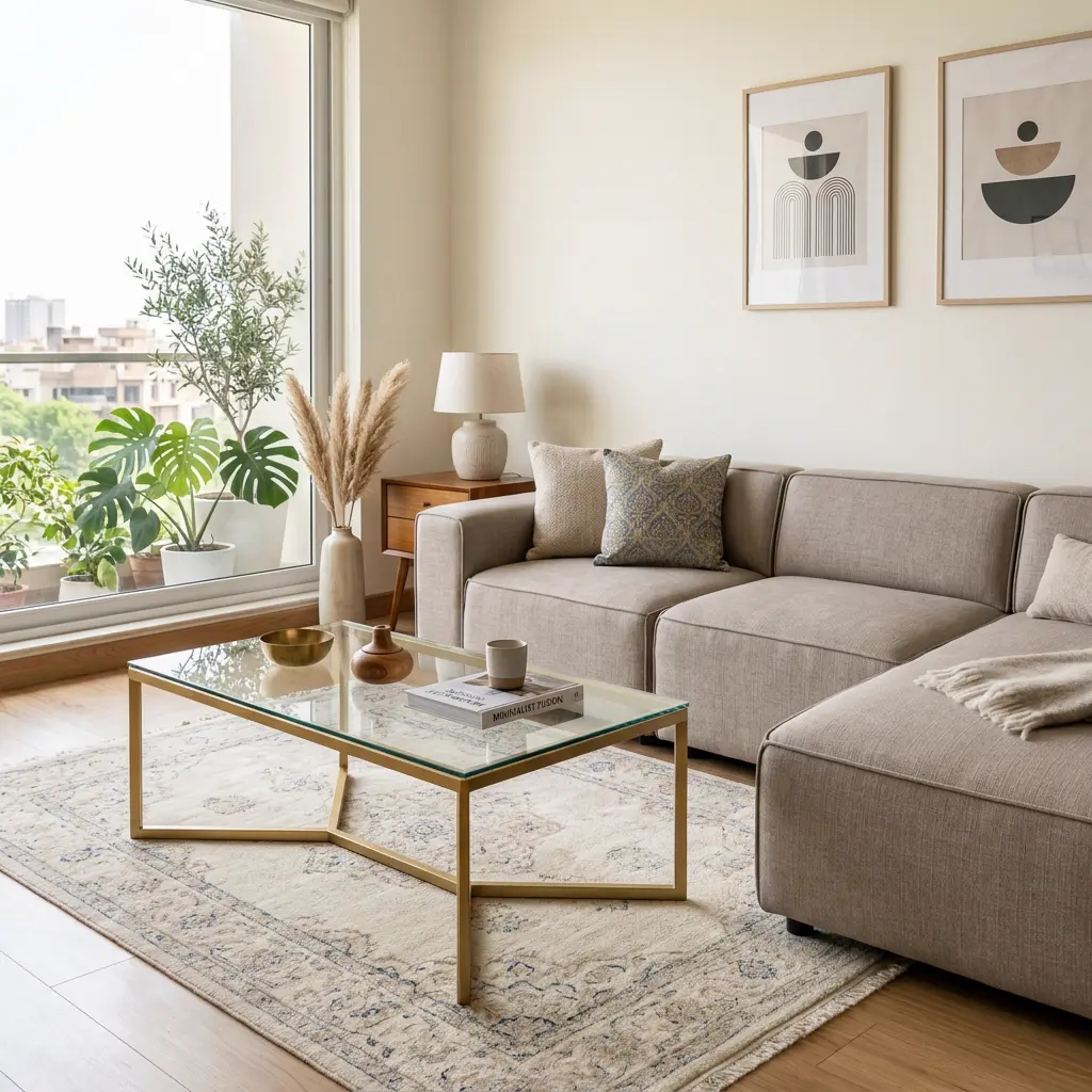 Modern minimalist sofa set with modular sofa and glass coffee table - Contemporary sofa package deal