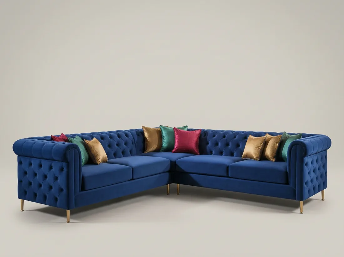 Velvet Tufted L-Shape Sofa - L-shape sofa price in Pakistan, Gujrat