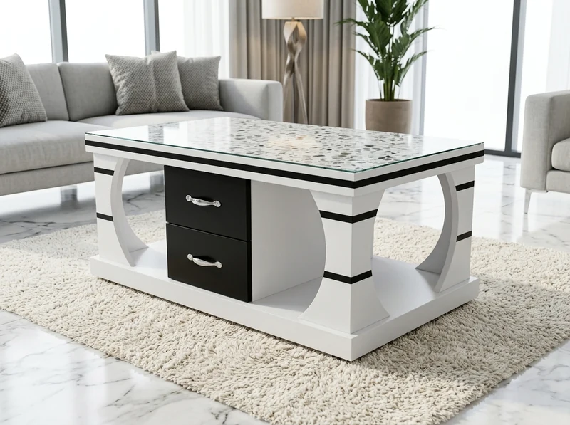 Curved Arch Terrazzo & Glass Table — Bespoke Center Table Pakistan